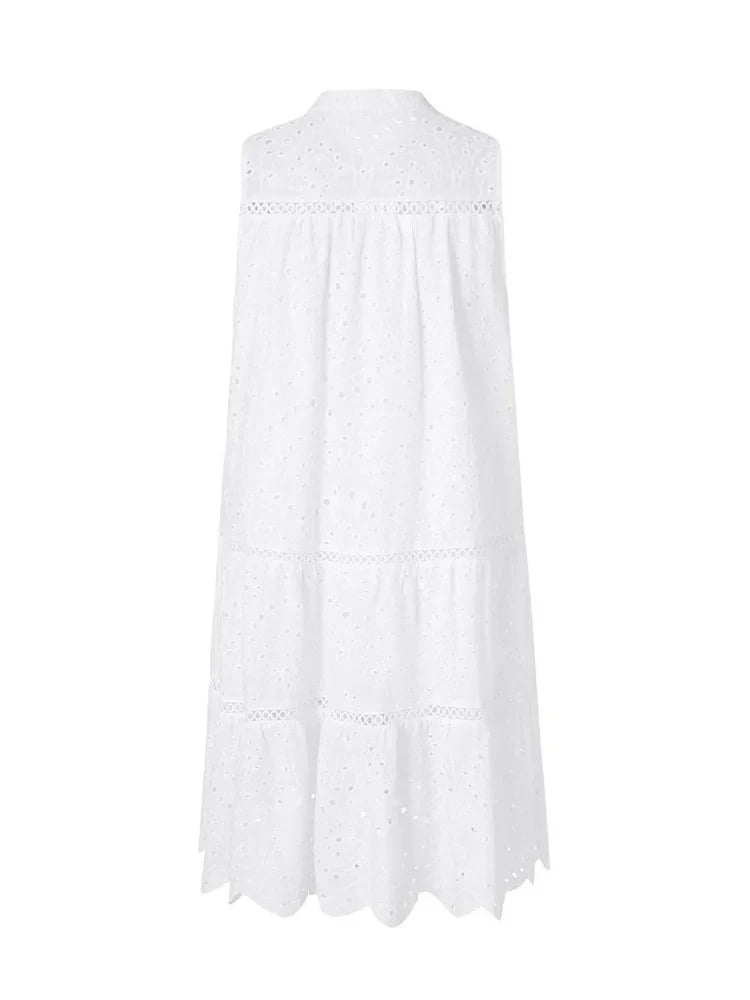 Eyelet Lace V-Neck Tassel Tie Tiered Ladder Trim Babydoll Mini Dress 4