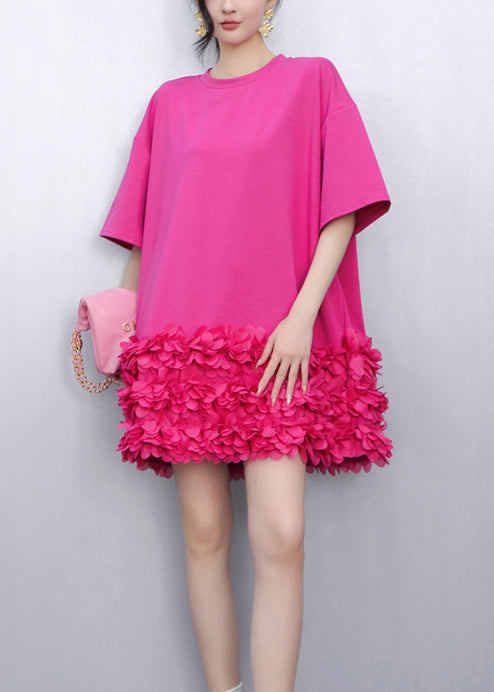Crew Neck 3D Petal Hem Oversized T-Shirt Mini Dress