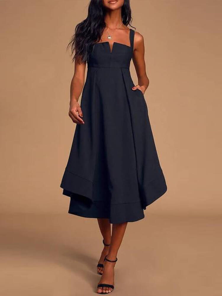 Square Neck Cut Out Wide Strap Tiered Handkerchief Hem Empire Waist Midi Dress 5