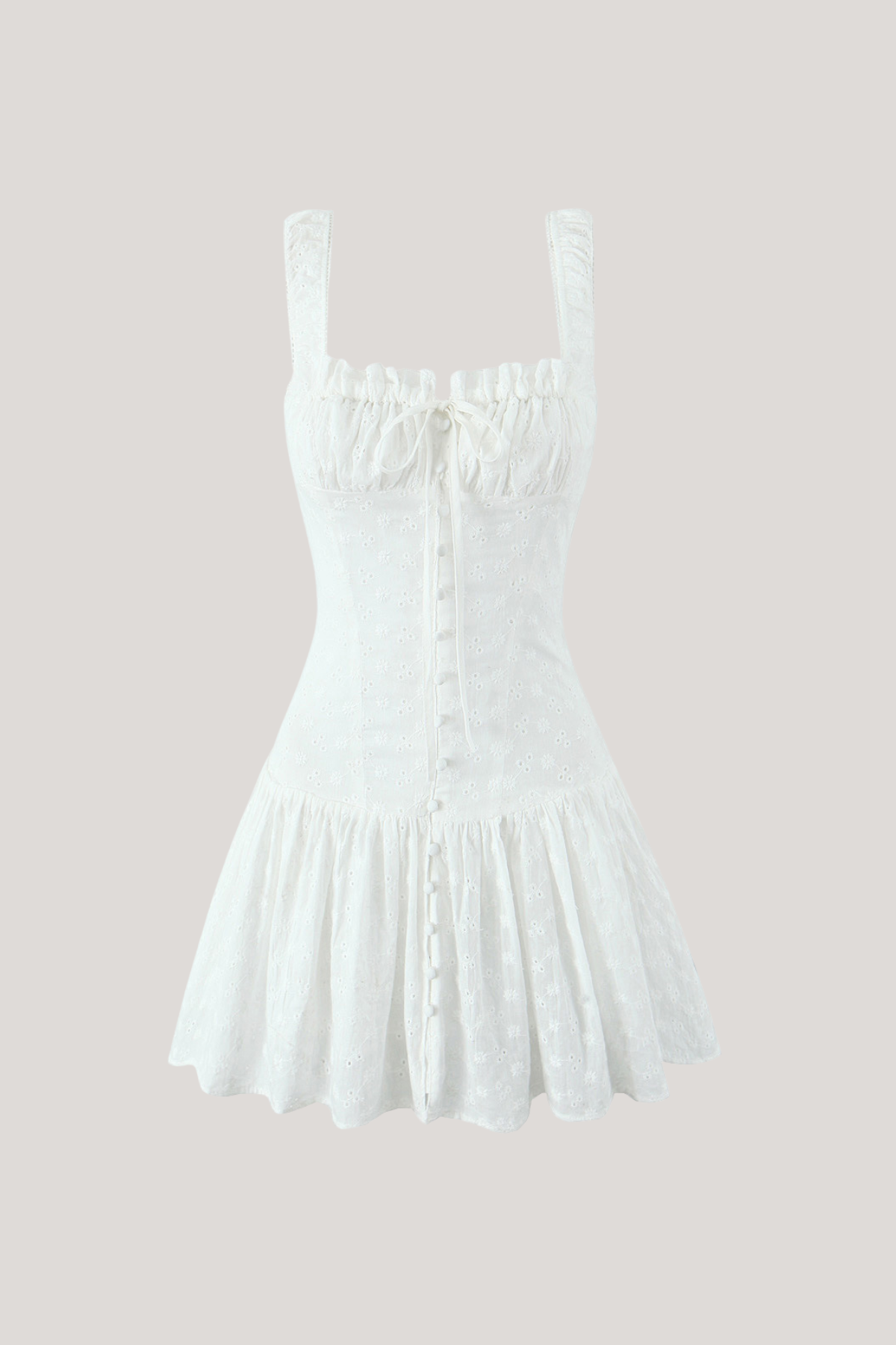 Off Shoulder Eyelet Lace Corset Button Front Ruffle Mini Dress 6