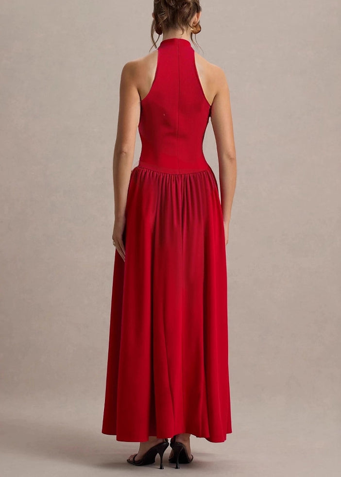 Mock Neck Halter Princess Seam Gathered Side Panel Floor-Length Gown 2