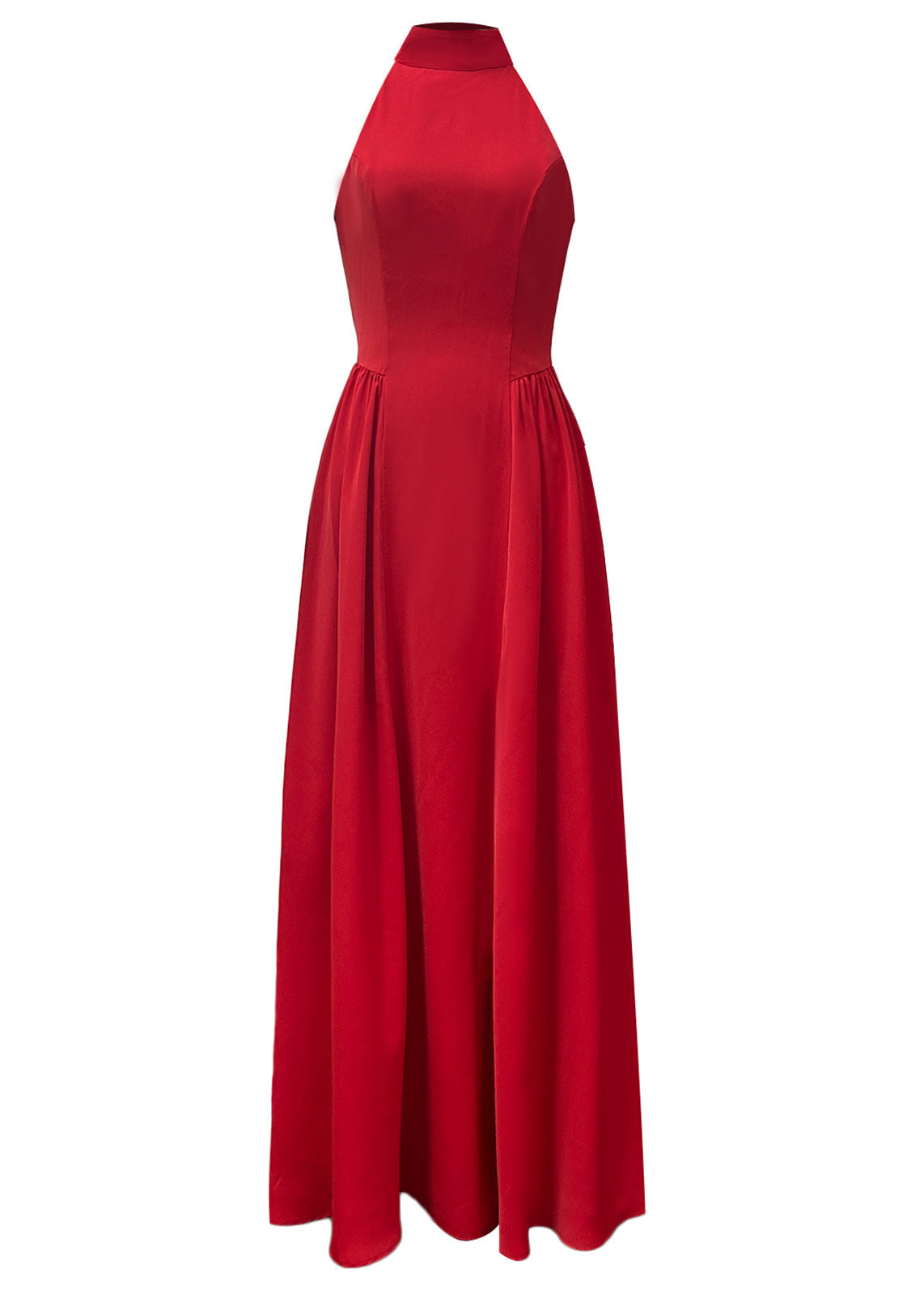 Mock Neck Halter Princess Seam Gathered Side Panel Floor-Length Gown 4