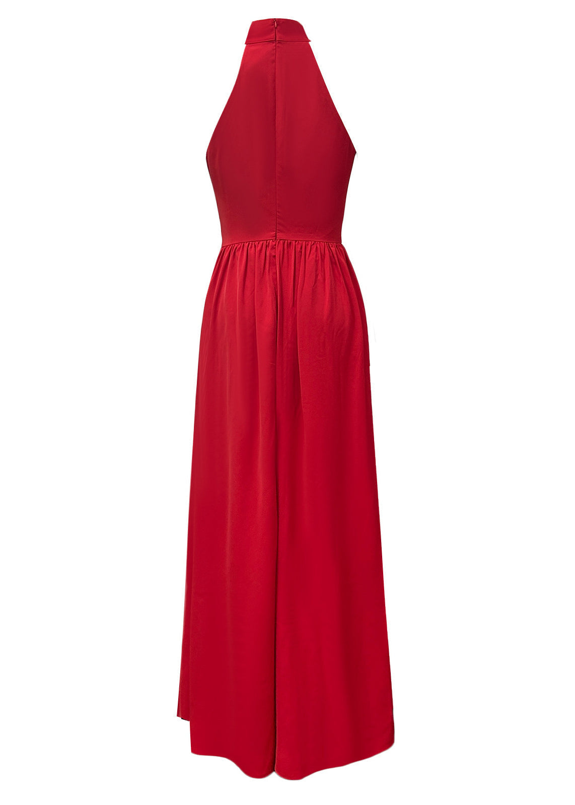 Mock Neck Halter Princess Seam Gathered Side Panel Floor-Length Gown 5