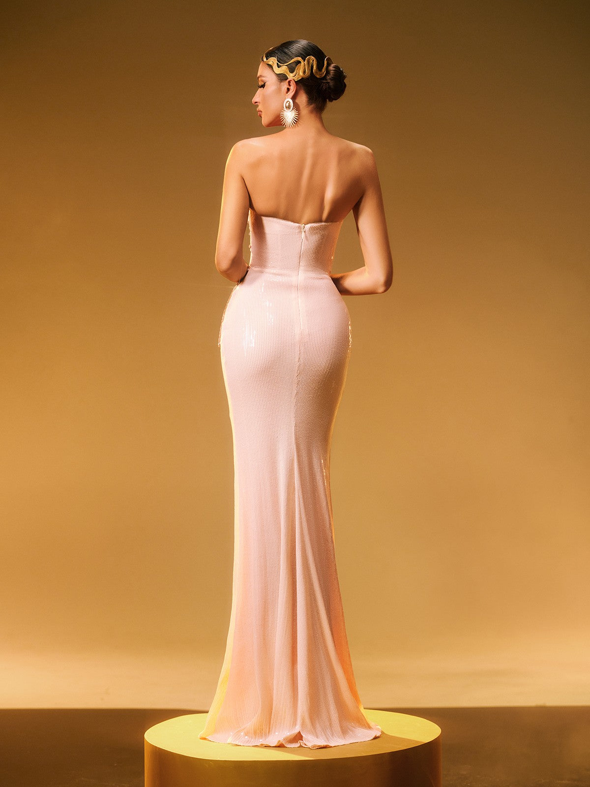 Strapless Sweetheart Sequin Linear Beaded Mermaid Maxi Gown 6