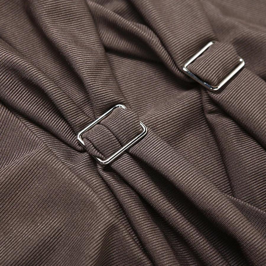 Ruched Buckle Detail Asymmetric Pointed Hem Sleeveless Mini Dress 5