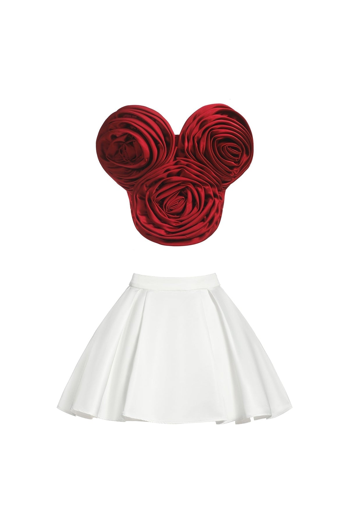 Strapless 3D Rosette Bodice Pleated A-Line Mini Dress