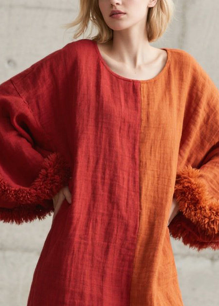 Split Panel Oversized Bell Sleeve Faux Fur Cuff Midi Dress 2