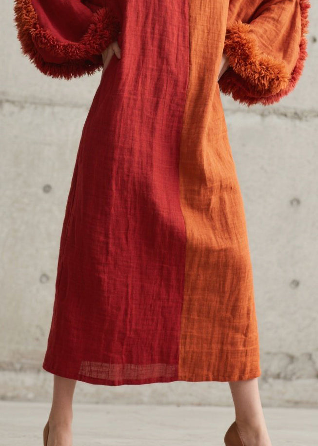 Split Panel Oversized Bell Sleeve Faux Fur Cuff Midi Dress 4