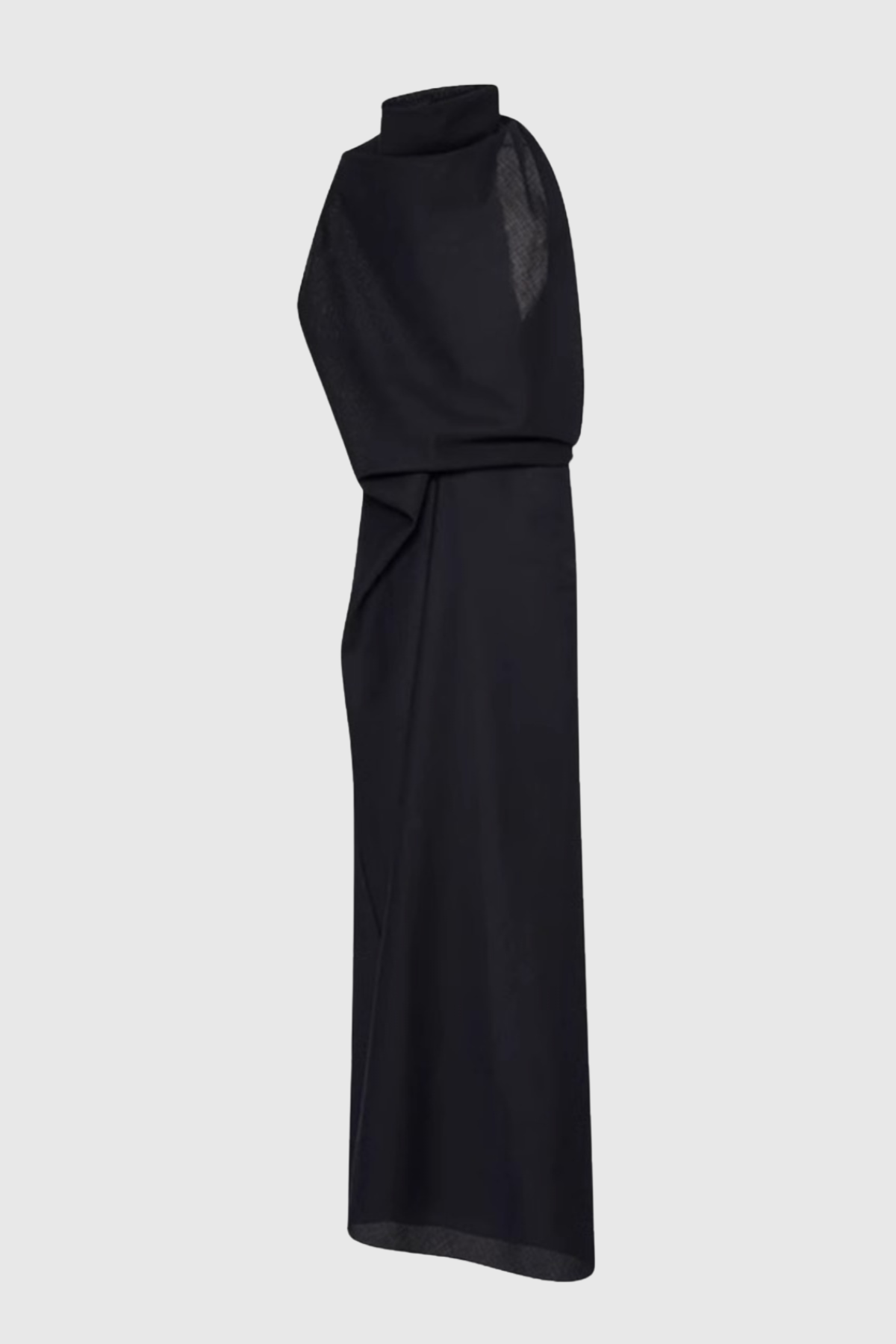 High Neck Asymmetric Draped Fold Satin Column Maxi Dress 5
