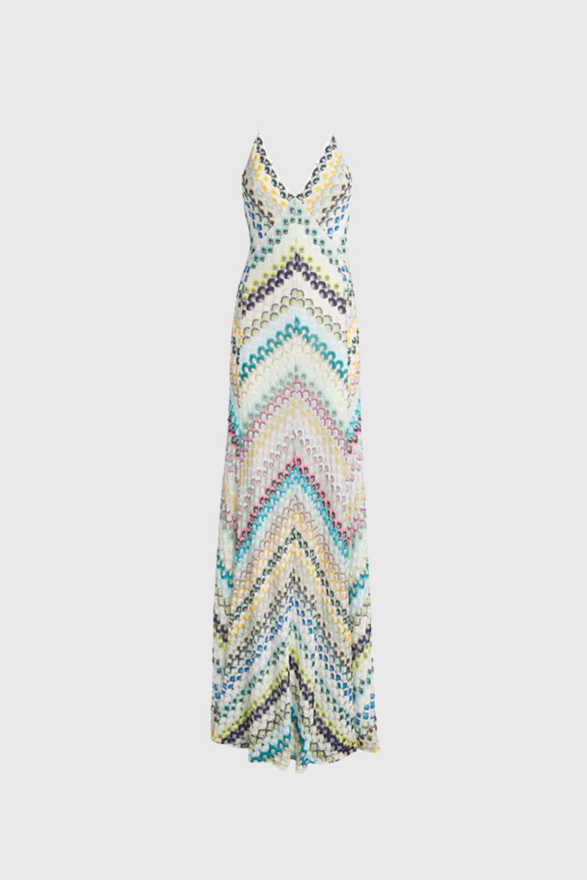 Halter Deep V Neck Chevron Pattern Maxi Dress 4