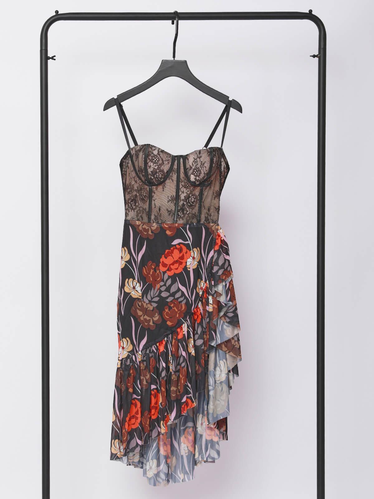 Mesh Overlay Floral Print Long Sleeve Midi Dress 7