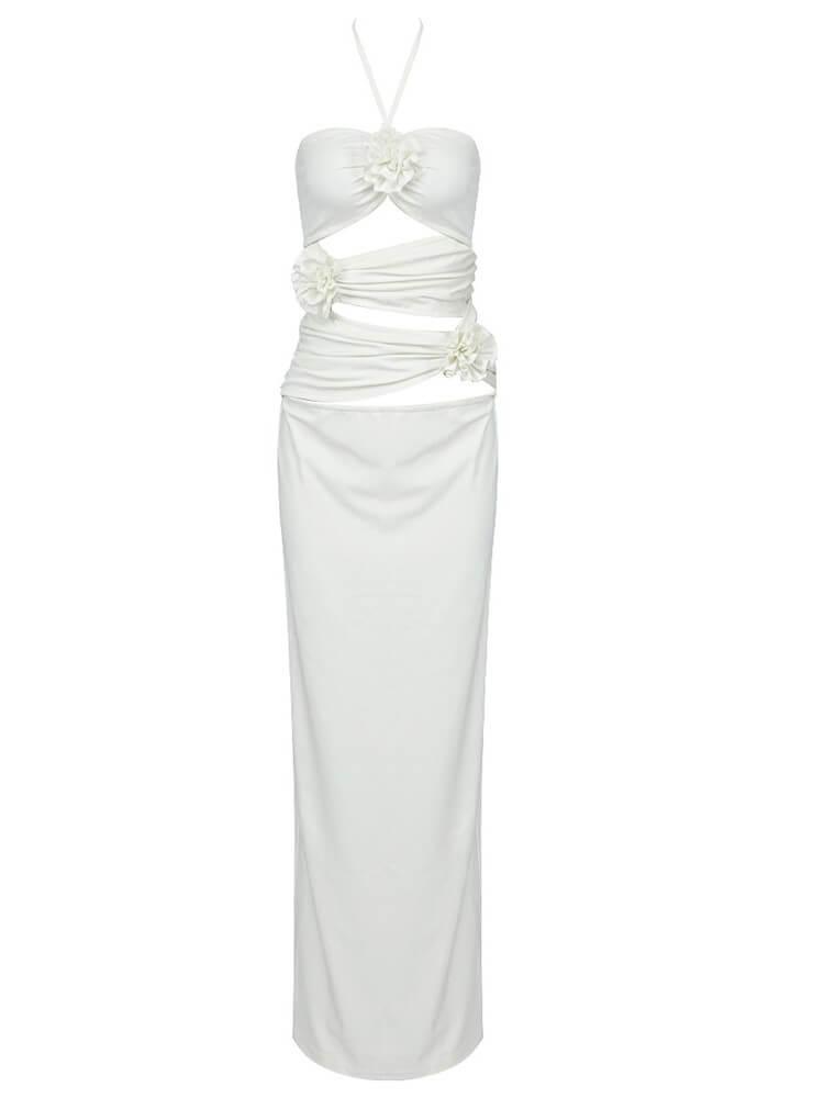 Halter Lace Up Side Cutout 3D Rosette Midi Dress 6