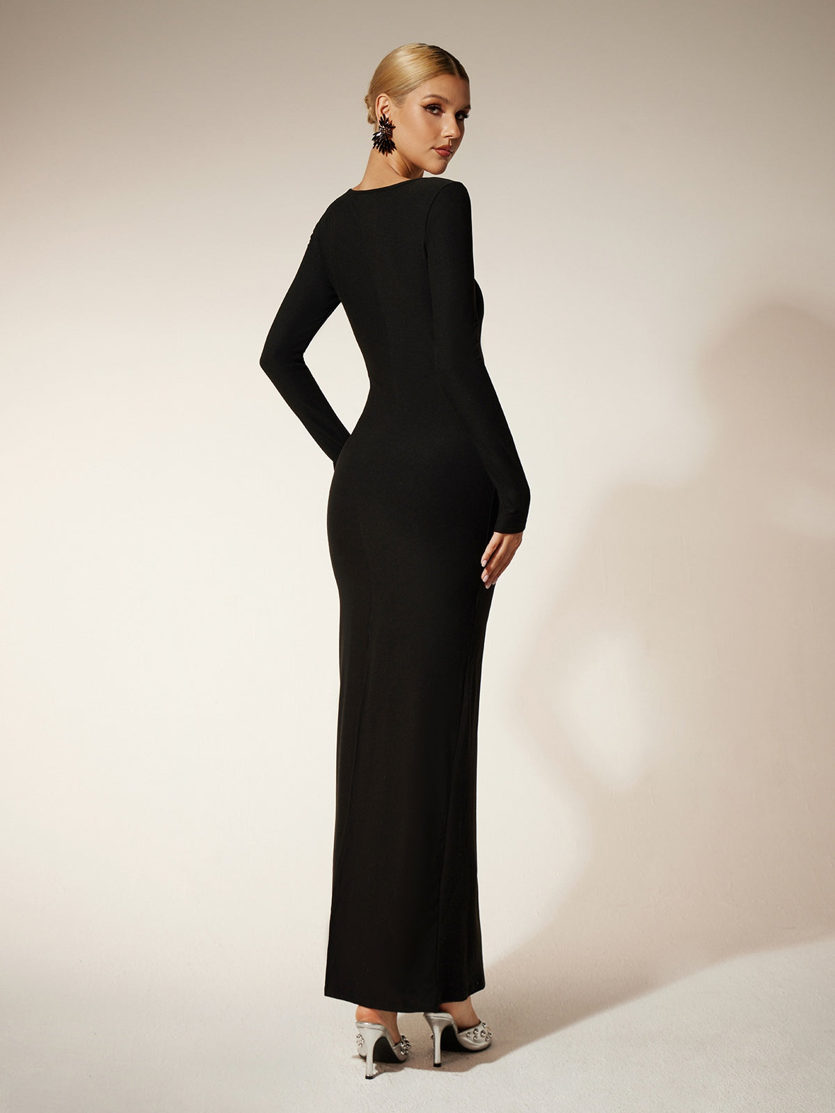 Mock Neck Long Sleeve Cutout Column Maxi Dress 6