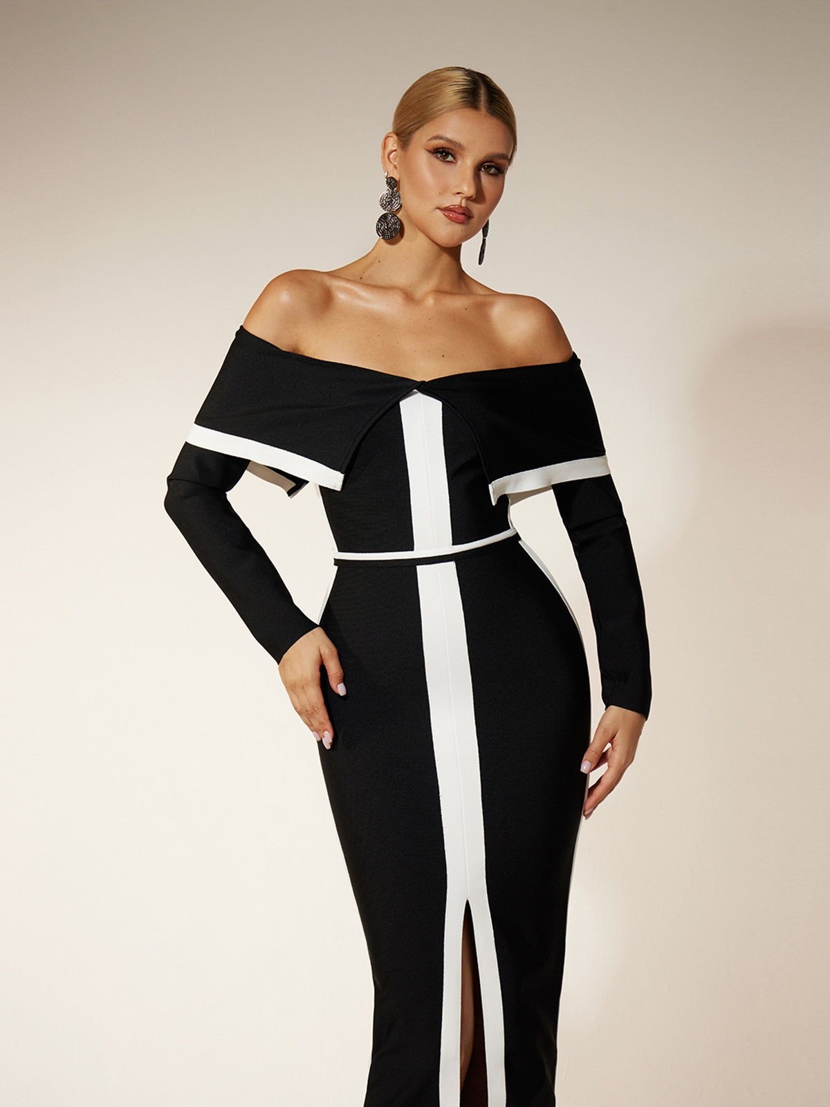 Off Shoulder Split Bandage Bodycon Dress 5