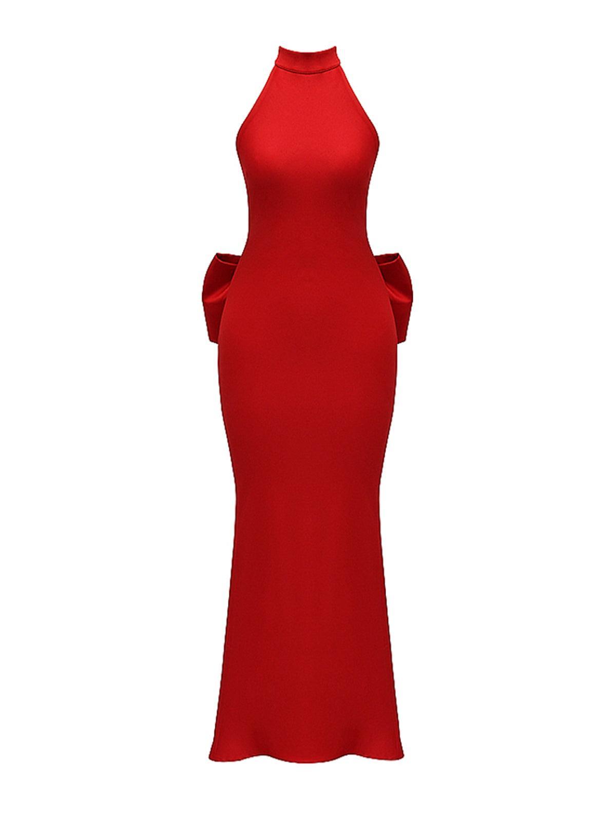 Halter Bow Backless Column Maxi Gown 6