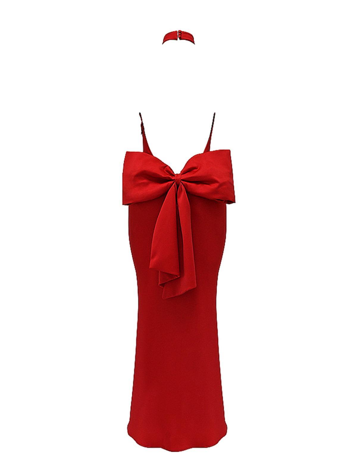 Halter Bow Backless Column Maxi Gown 8