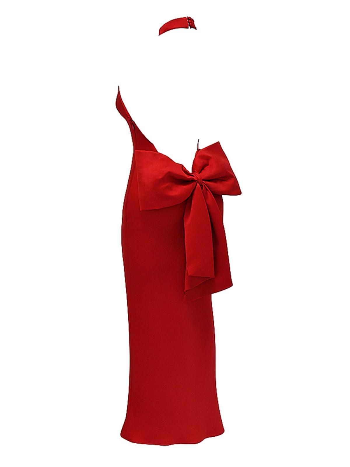 Halter Bow Backless Column Maxi Gown 7