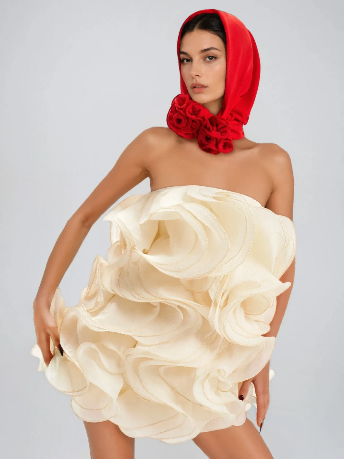 Strapless Curly Texture Bubble Hem Mini Dress 2