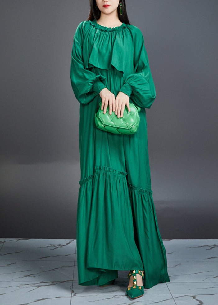 Round Neck Cape Overlay Smocked Cuff Tiered Crinkle Maxi Dress 2