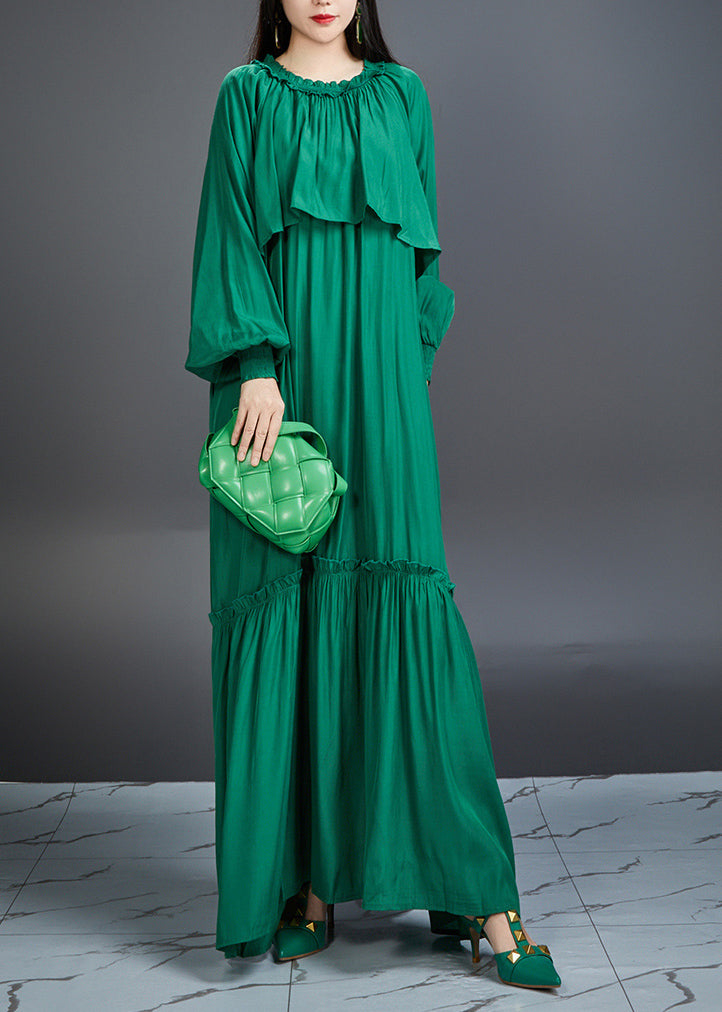 Round Neck Cape Overlay Smocked Cuff Tiered Crinkle Maxi Dress 4