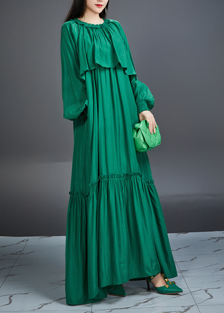 Round Neck Cape Overlay Smocked Cuff Tiered Crinkle Maxi Dress 5