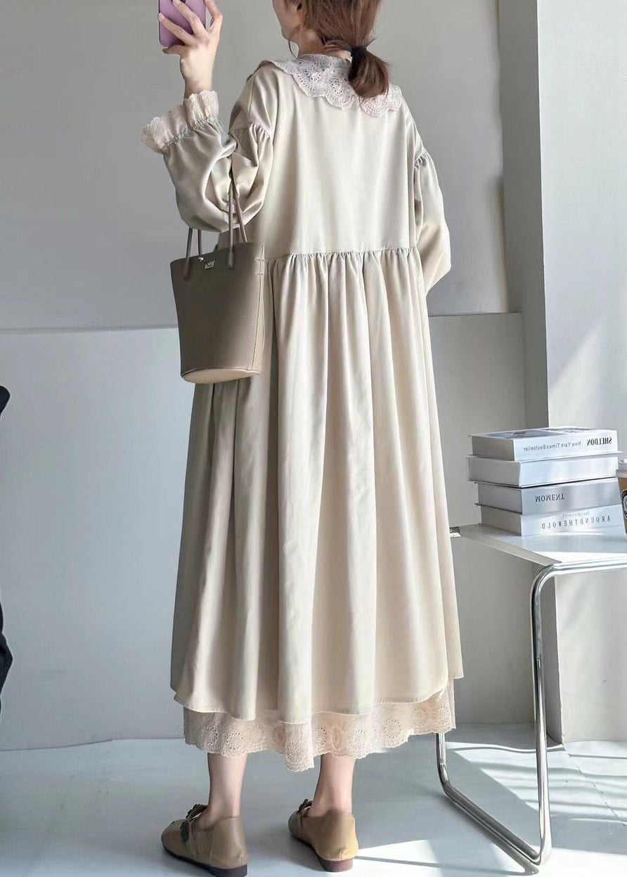 Peter Pan Lace Collar Ruffled Cuff Layered Lace Hem Midi Dress 4