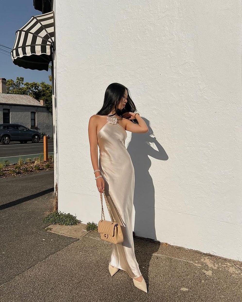 Halter Backless Satin Column Maxi Gown 4