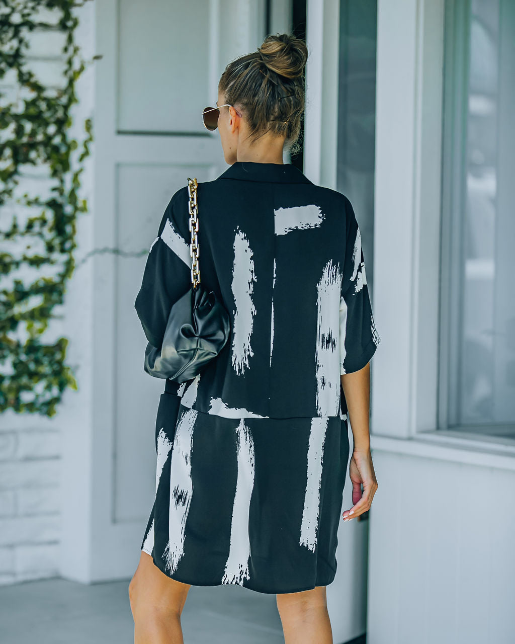 Collared Brushstroke Print Pocket Shirt Mini Dress 2