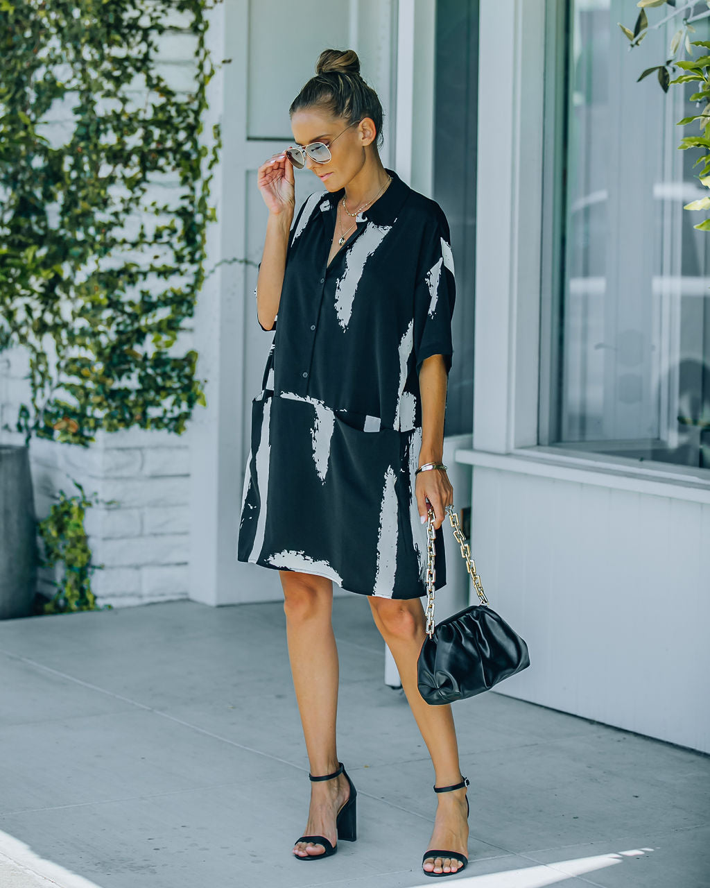 Collared Brushstroke Print Pocket Shirt Mini Dress 8