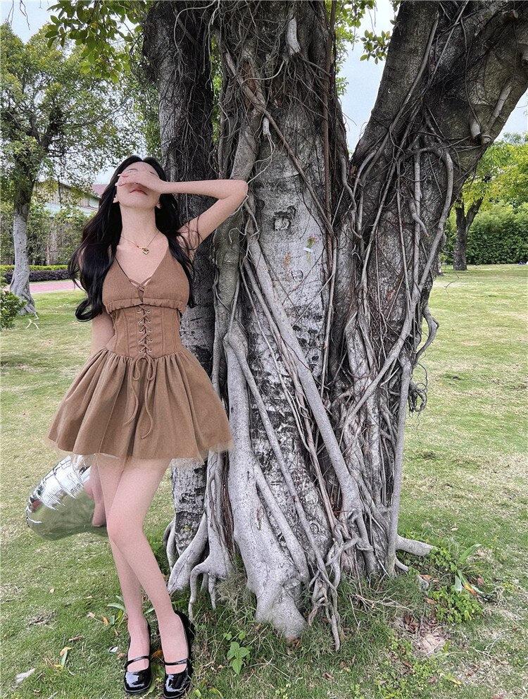 Halter Lace Up Corset Waist Tulle Puff Skirt Mini Dress 4