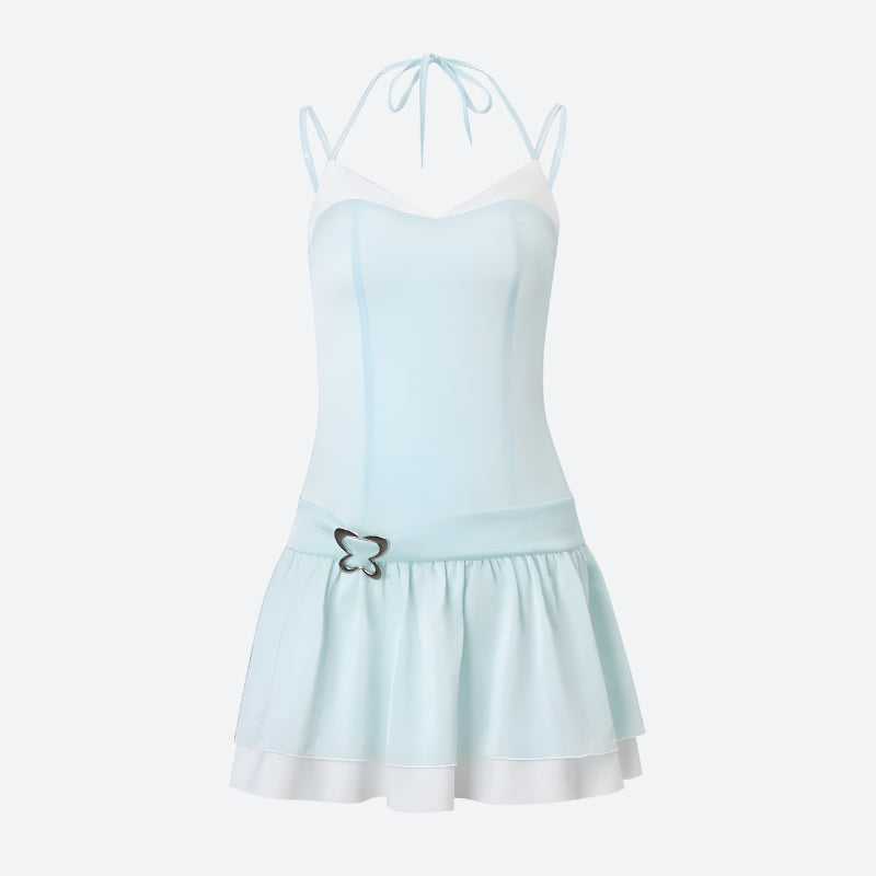 Butterfly Buckle Sweetheart Spaghetti Strap Layered Tulle Mini Dress 4
