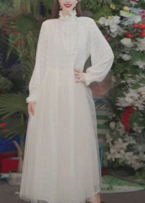Floral Lace Mock Neck Long Sleeve Tiered Tulle Maxi Dress 4