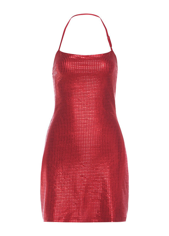 Halter Spaghetti Strap All-Over Rhinestone Mesh Mini Dress 5