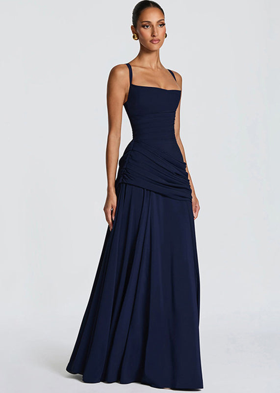 Square Neck Ruched Draped Hip Wrap Column Maxi Gown 3
