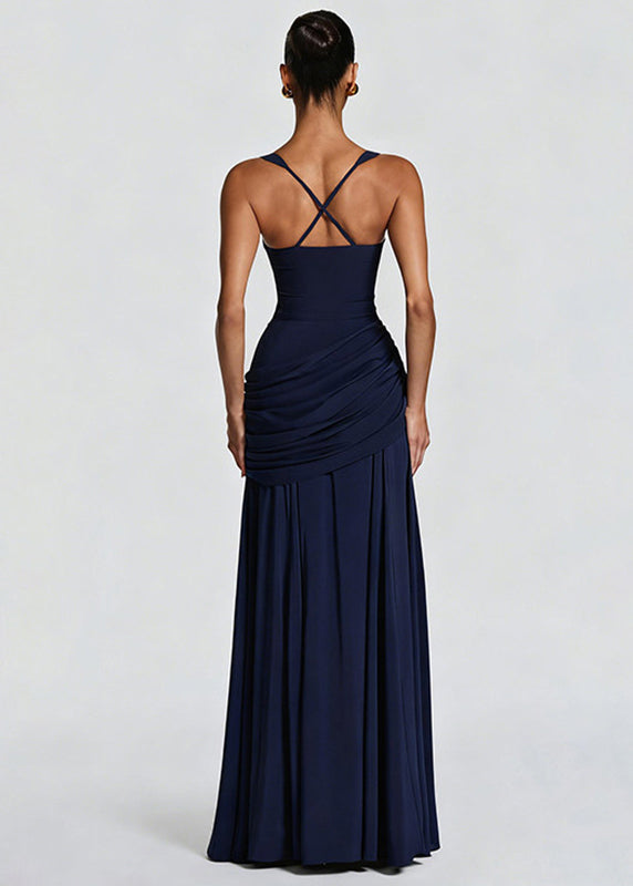 Square Neck Ruched Draped Hip Wrap Column Maxi Gown 4