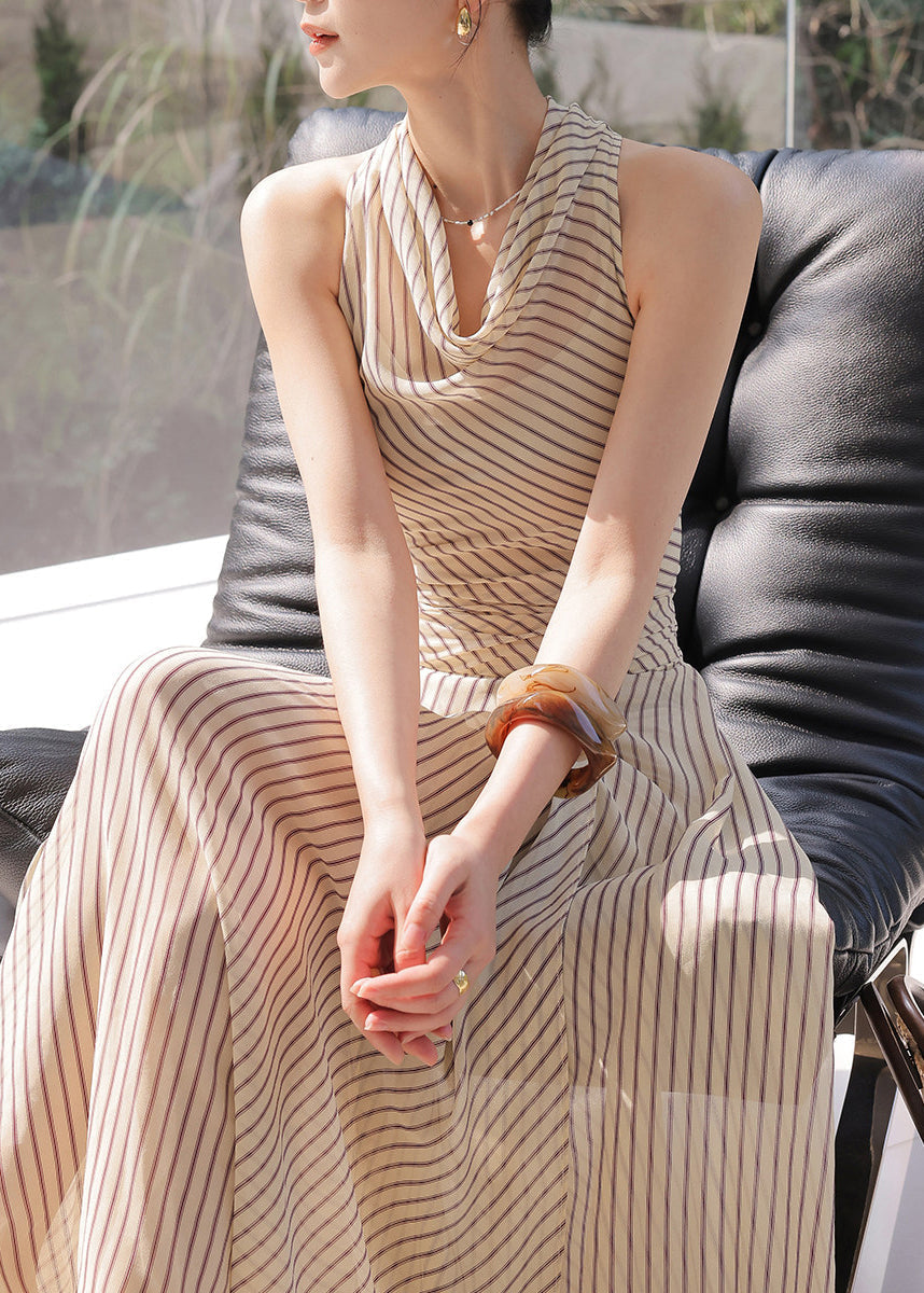 Vertical Stripe Cowl Neck Gathered Waist Maxi Dress 2