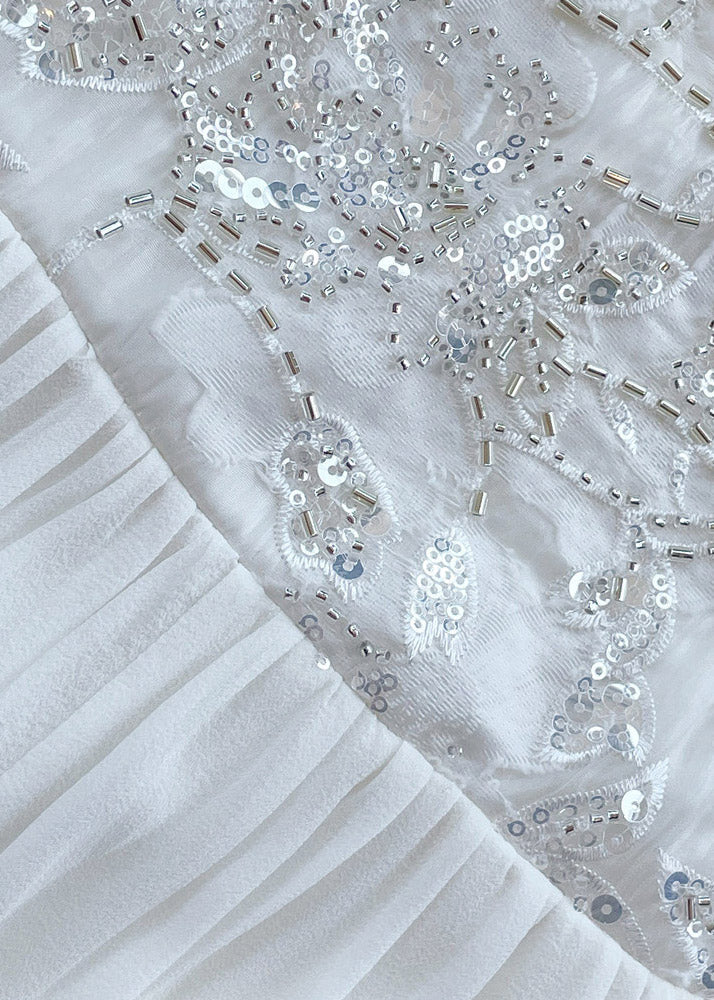 Embroidered Yoke Lantern Sleeve Pleated Chiffon Maxi Dress 5