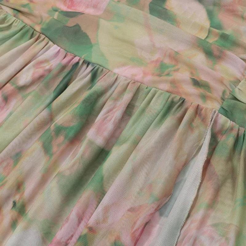 Floral Print Corset Halter Ruched High Slit Maxi Dress 6
