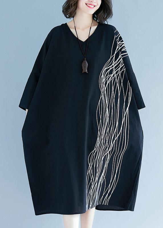 Drop Shoulder Abstract Wavy Line Print Oversized Midi Dress 2