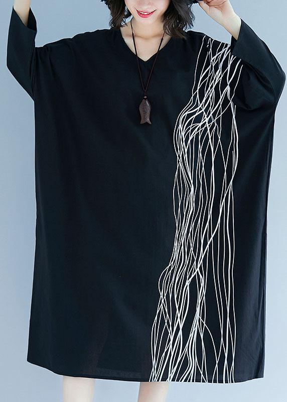 Drop Shoulder Abstract Wavy Line Print Oversized Midi Dress 3