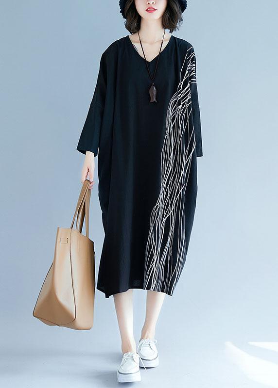 Drop Shoulder Abstract Wavy Line Print Oversized Midi Dress 4
