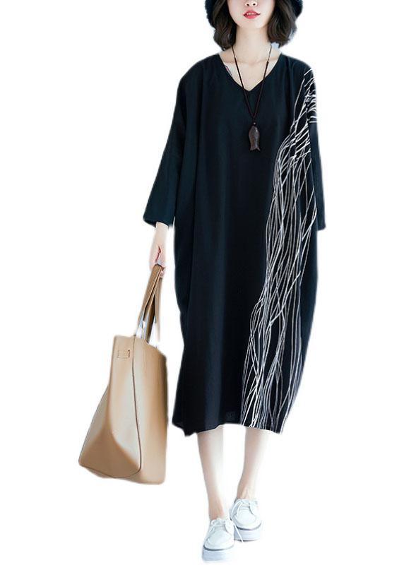 Drop Shoulder Abstract Wavy Line Print Oversized Midi Dress 5