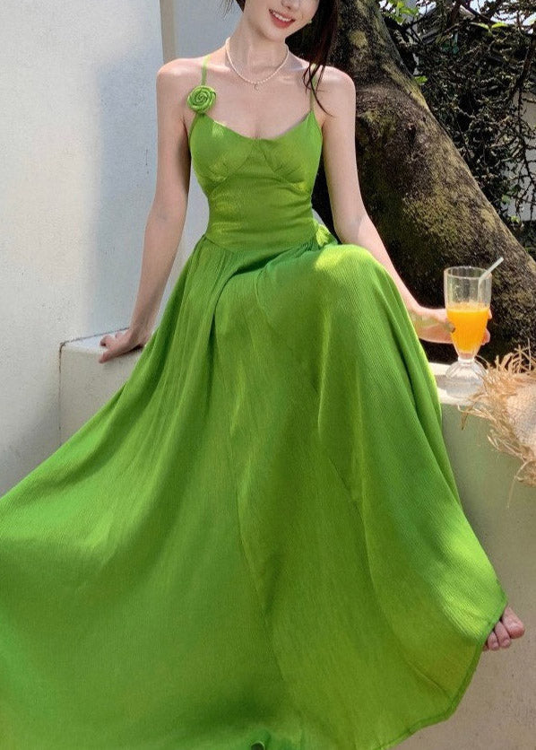Spaghetti Strap Floral Applique Paneled Bodice Pleated A-Line Maxi Gown 2