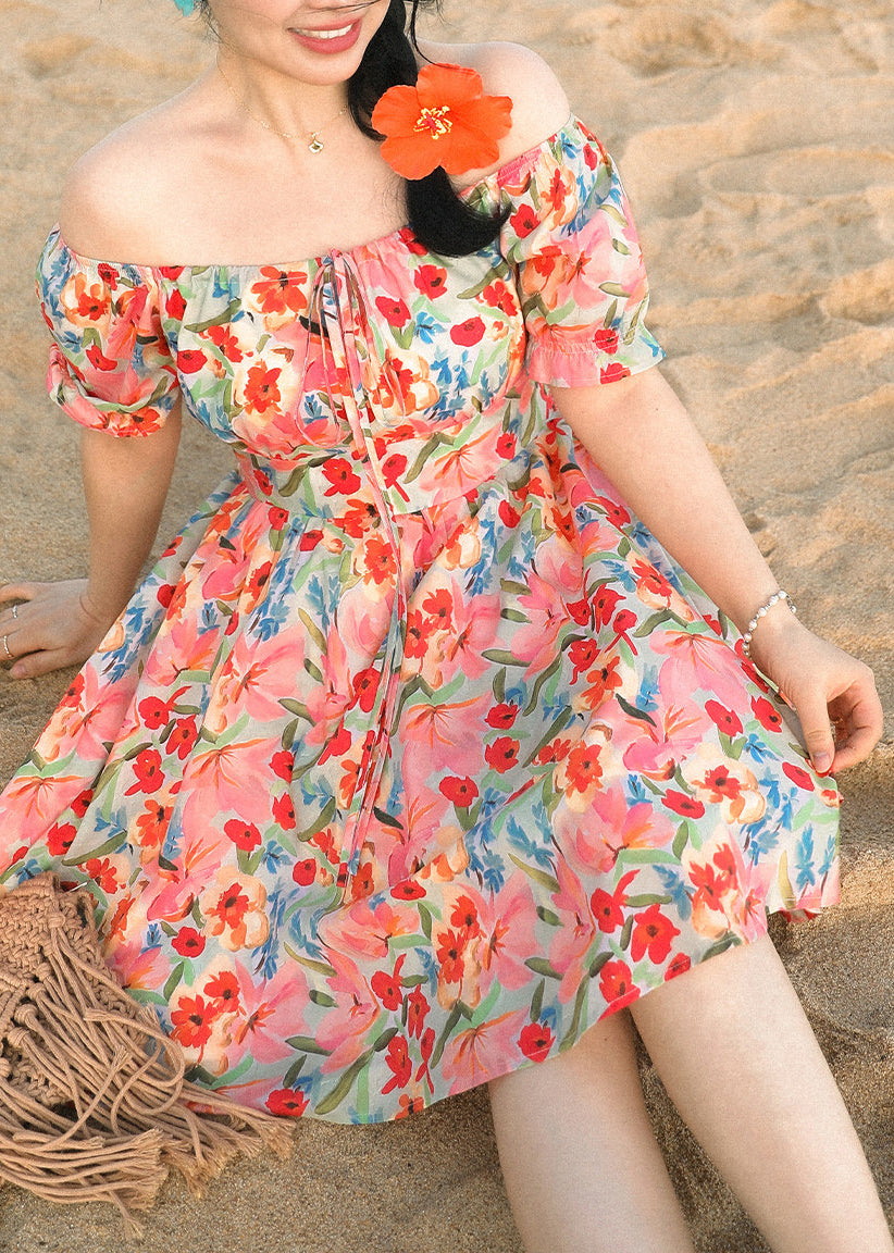 Off Shoulder Puff Sleeve Bubble Hem Floral Mini Dress 2
