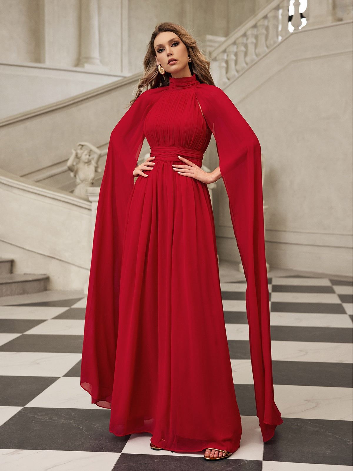 Cape Sleeve Mesh Maxi Dress 3