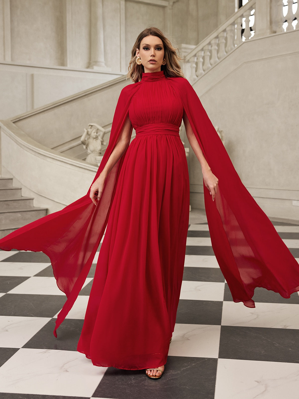 Cape Sleeve Mesh Maxi Dress 2
