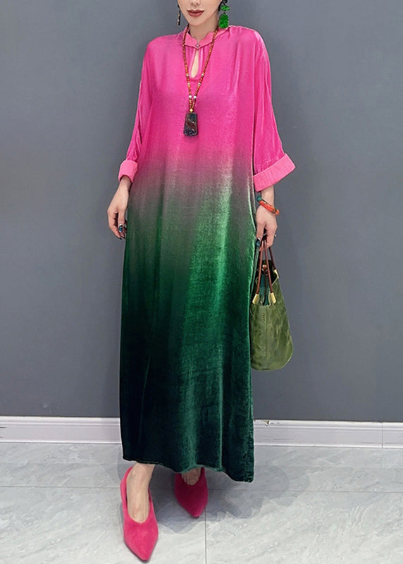 Mandarin Collar Keyhole Gradient Velvet Floor-Length Gown