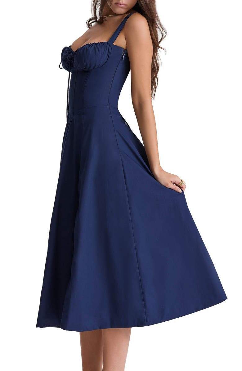 Floral Lace Up Back Spaghetti Strap Corset Fit and Flare Midi Dress 20