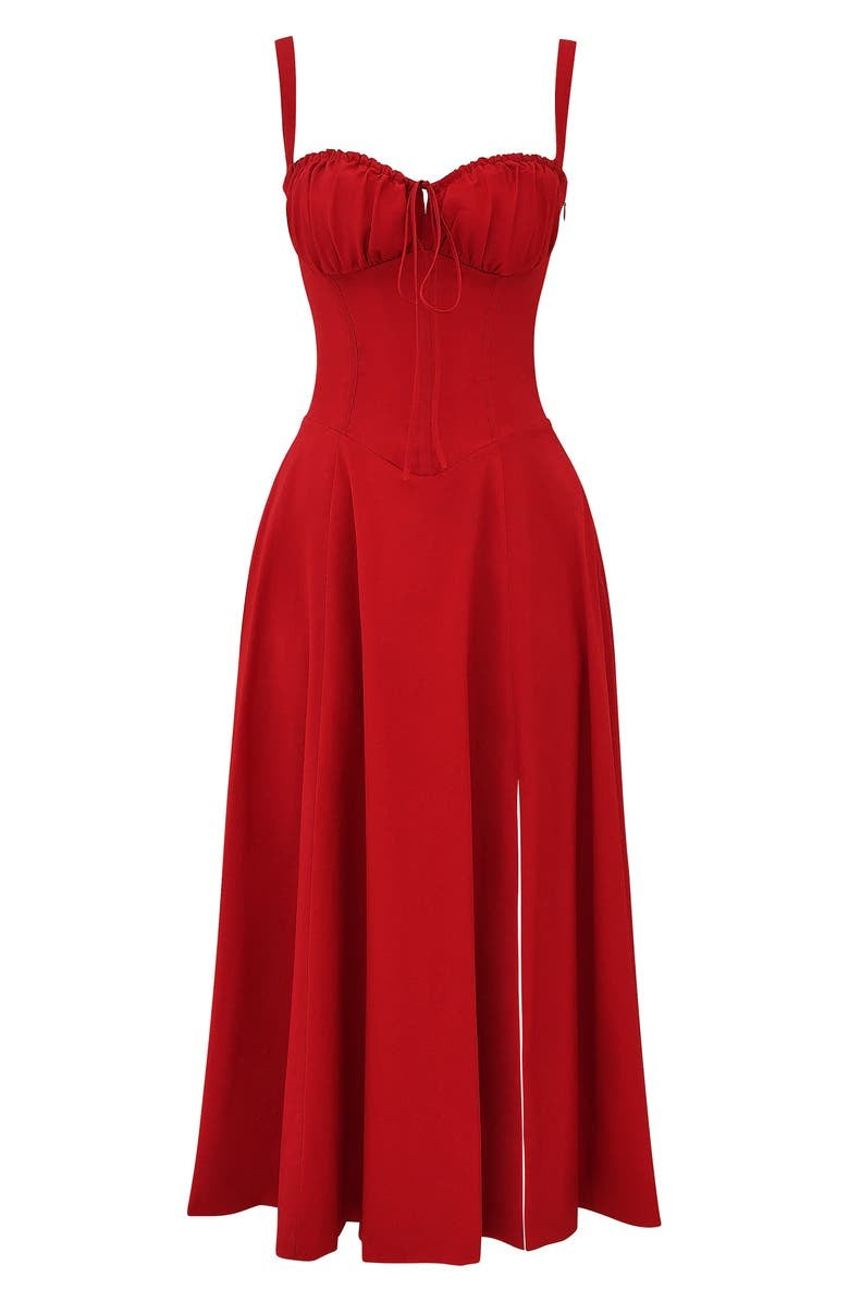 Floral Lace Up Back Spaghetti Strap Corset Fit and Flare Midi Dress 14