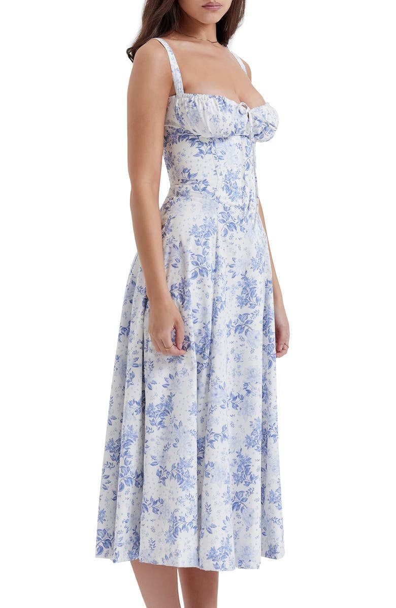 Floral Lace Up Back Spaghetti Strap Corset Fit and Flare Midi Dress 9
